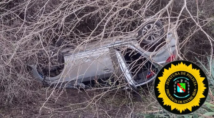  Departamento Uruguay: Violento vuelco de un auto en la ruta terminó con cuatro hombres lesionados