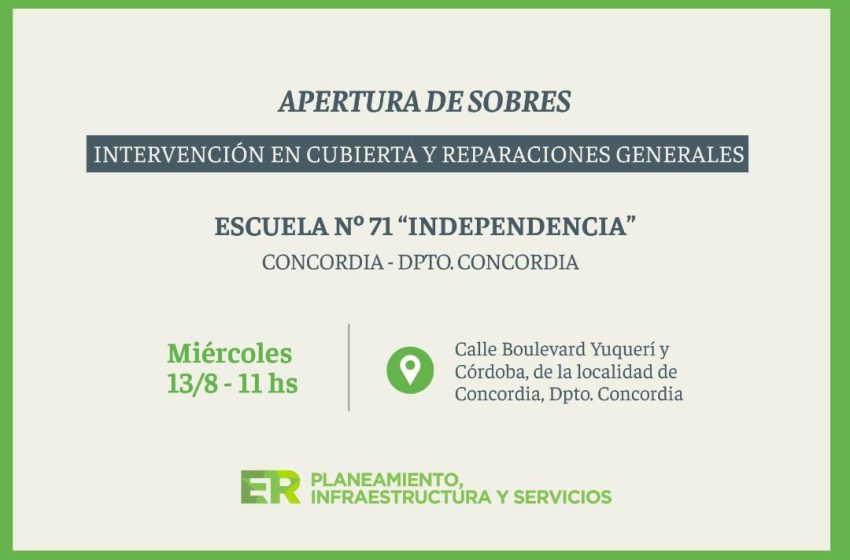  La Escuela Nº 71 de Concordia recibirá mejoras estructurales