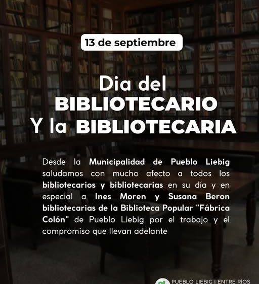  Pueblo Liebig: 13 de septiembre – Día del Bibliotecario y la Bibliotecaria