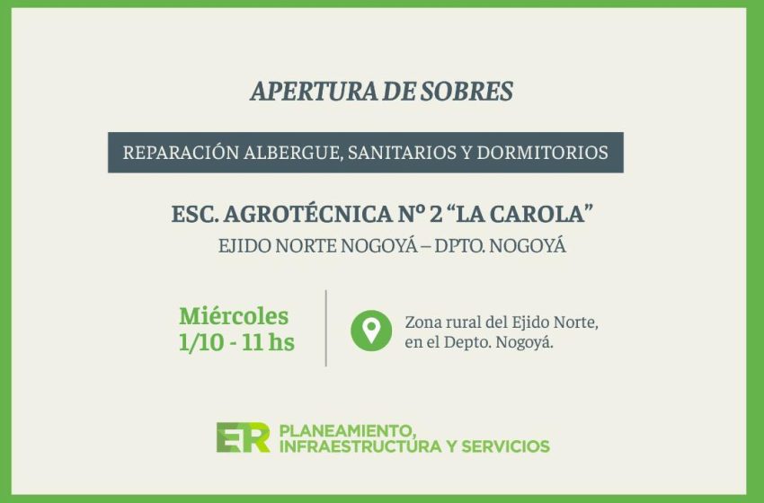  La escuela agrotécnica de Nogoyá tendrá obras en su sector de residencia
